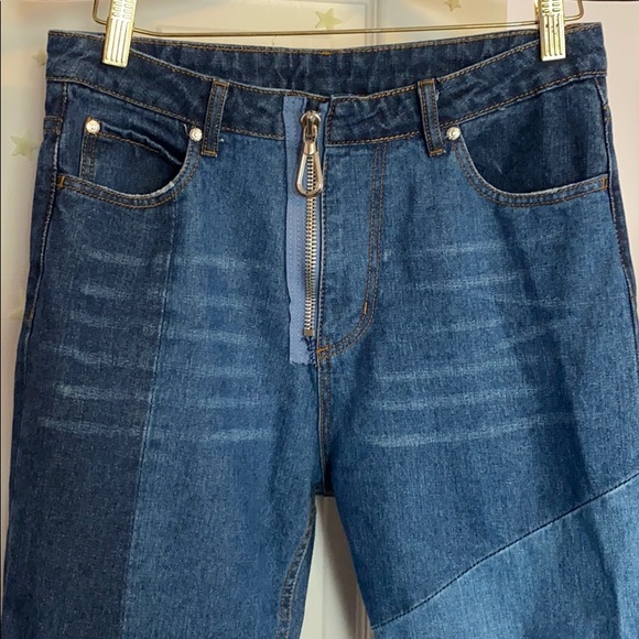 High rise Patchwork jeans with big zipper - Picture 2 of 5